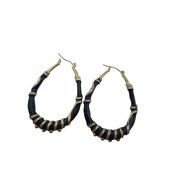 Vintage Enamel Large Pierced Hoop Earrings (A3493) - Picture 2 of 4